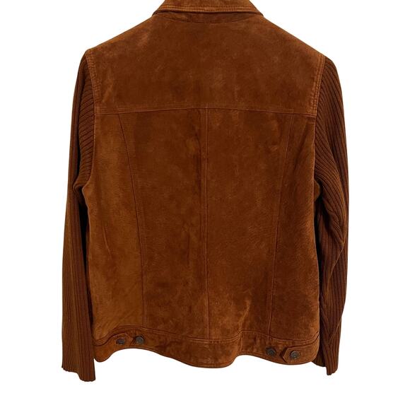 VTG Relativity Suede Leather Jacket Womens Medium Brown Knit Sleeve Boho Western - Picture 6 of 9